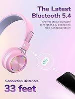 Vista 3 de iClever BTH03 - Auriculares Bluetooth para niños, volumen seguro, luces LED coloridas, tiempo de reproducción de 25 horas, micrófono de sonido