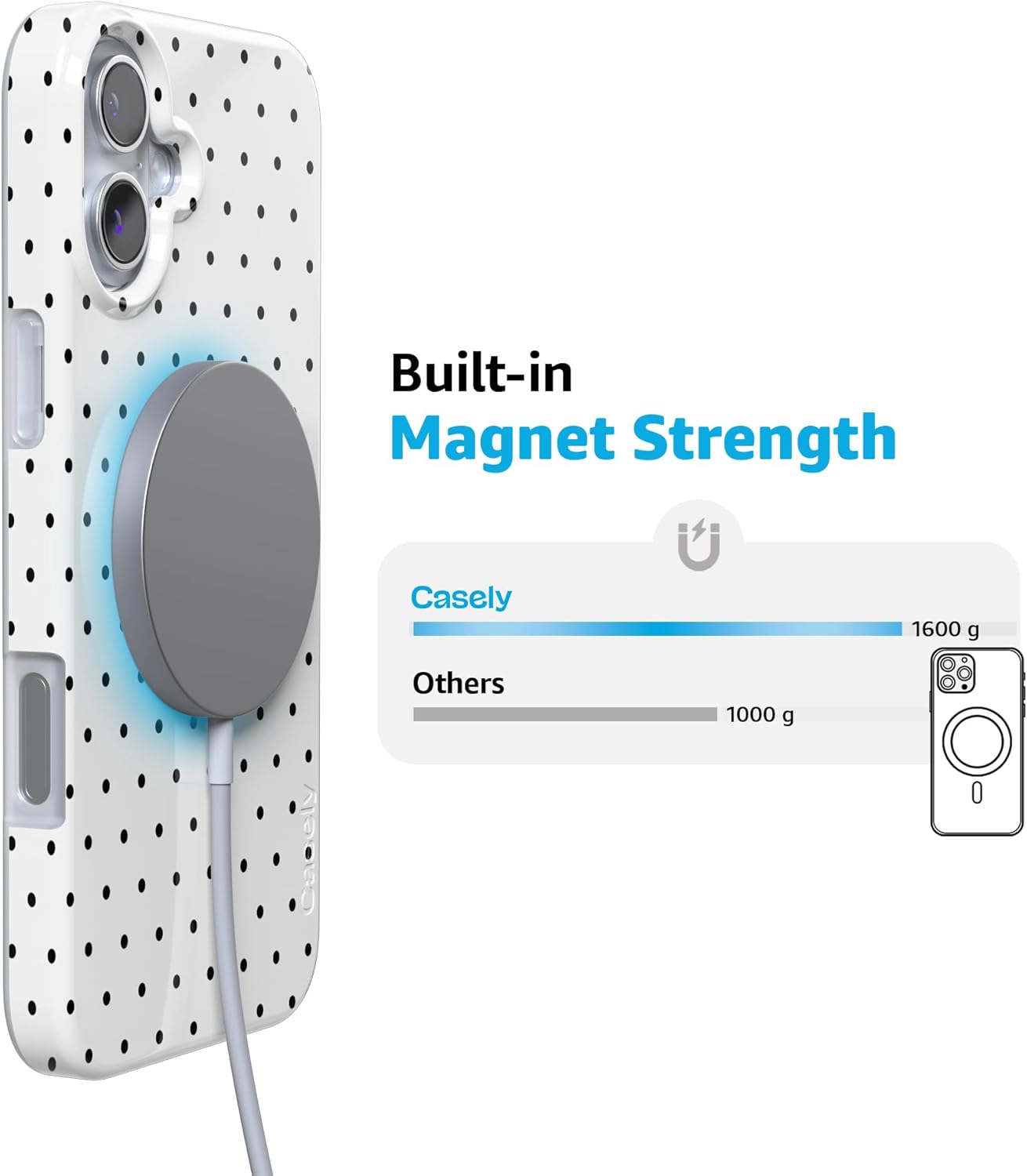 Casely iPhone 16 Case | On the Dot | White Polka Dot | Compatible with MagSafe | Classic Ultra Slim Design