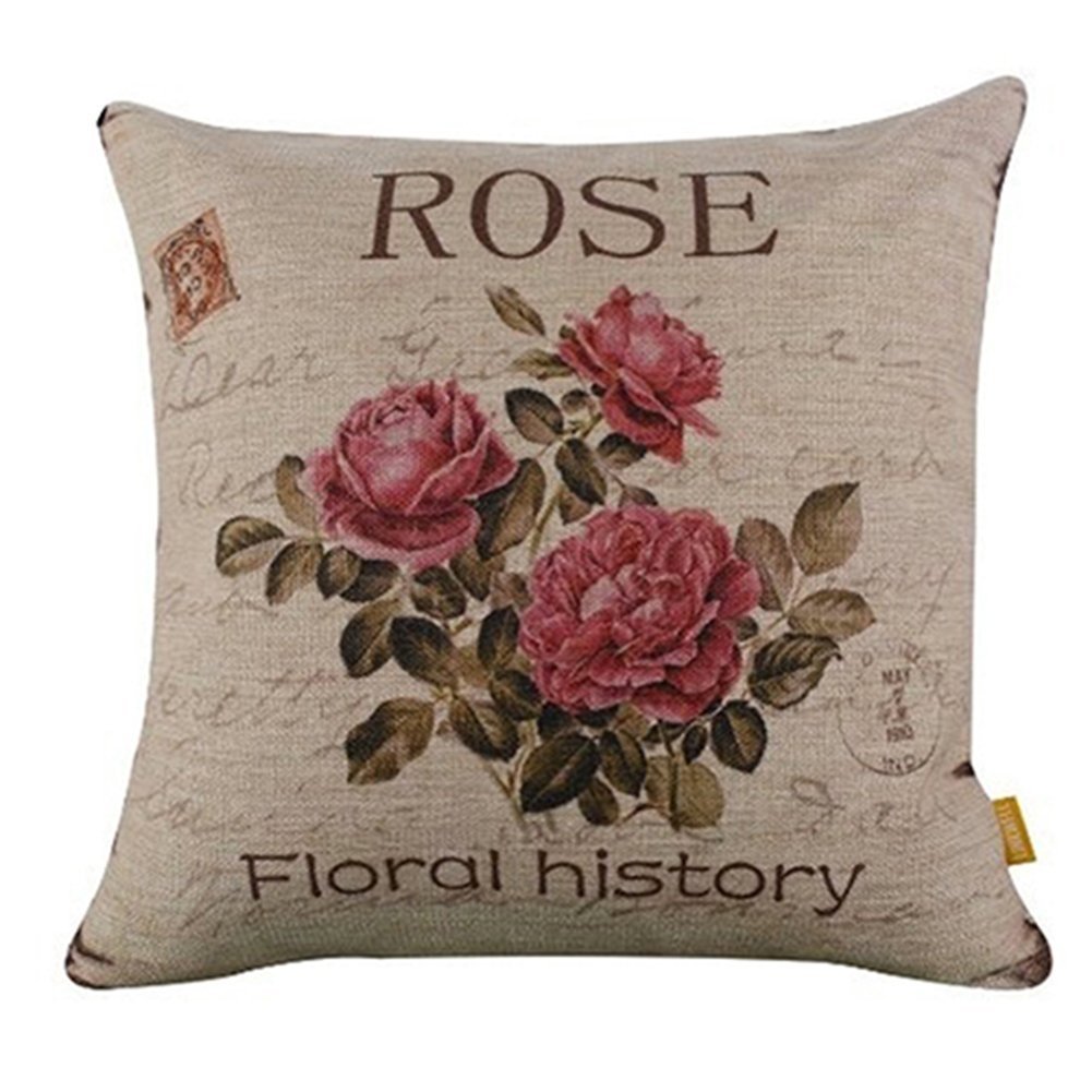 CTRLZS Vintage Floral/Flower flax Decorative Throw Pillow Case Cushion Cover Home Sofa Decorative(3 roses)