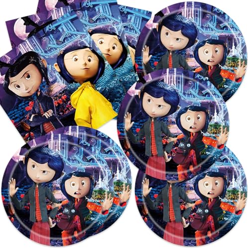 ShrooFit Coraline Party Supplies 40pck include 20 plates 20 napkins for the birthday party decoration (White-17)