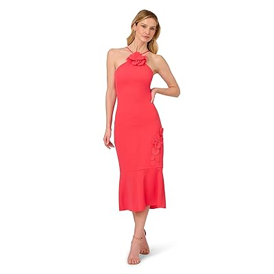 Adrianna Papell 3d Flower Halter Midi Dress Women