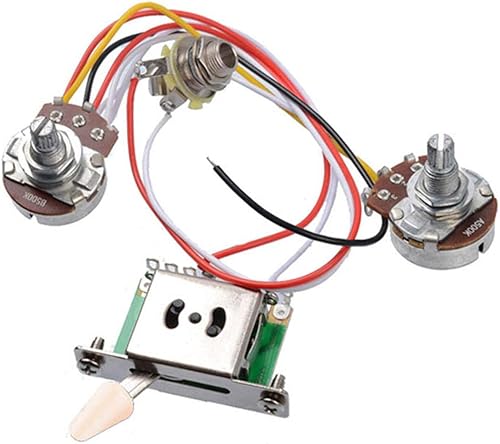 Vorverdrahteter Kabelbaum Gitarren-Elektronik-Kit  2T1V 500K Potentiometer-BedienknA pfe 5-Wege-Schalter mit Buchse fA r E-Gitarrenersatz Strat-Stil  Cremekappe