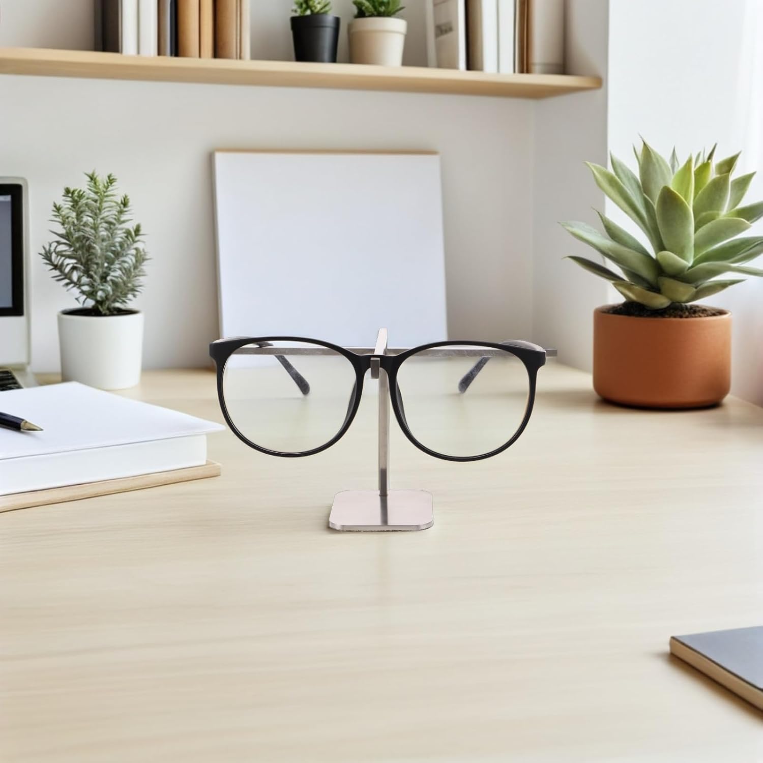 Eyeglass Display Rack Stainless Steel Glasses Holder Organizer Single-Layer Silver Sunglasses Storage Stand for Retail Store Desktop and Office Use