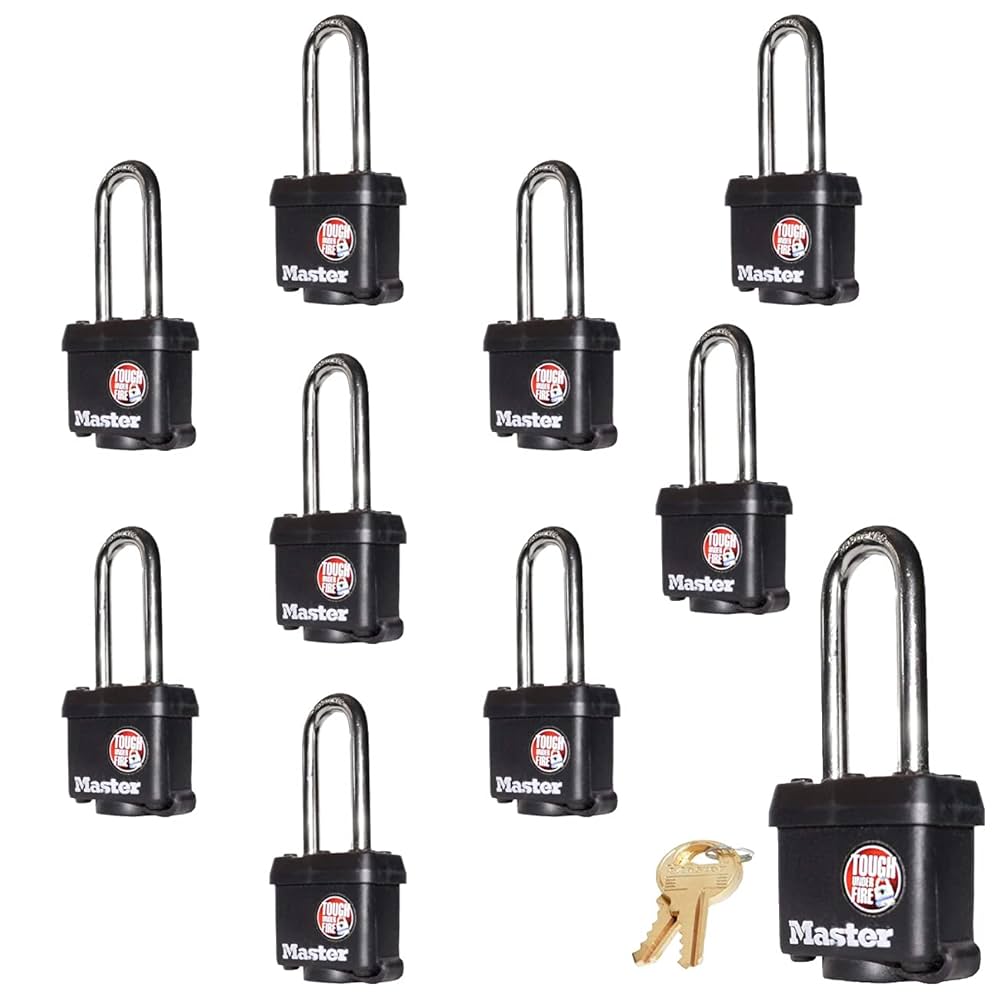 Master Lock (10) Keyed Alike Padlocks w/Thermoplastic Coating and