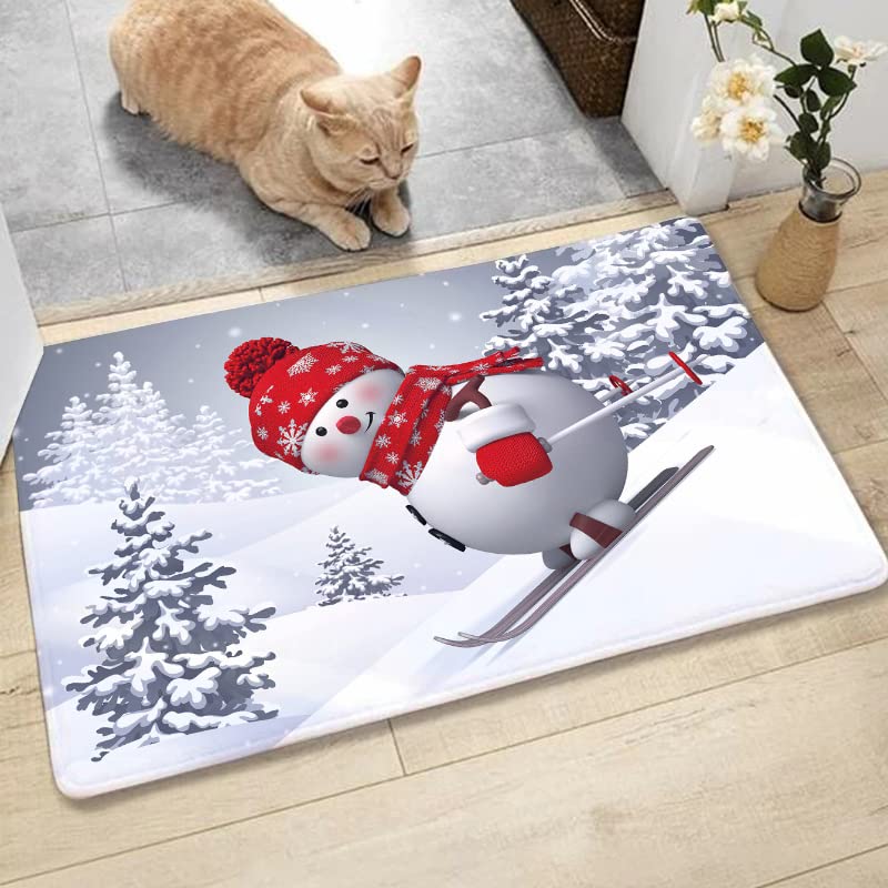 Ensound Snowman of Skiing Doormat Comfortable Soft Rug Non-Slip Welcome Mats for Home Kitchen Washable Bathtub Shower Mats Decorative 24X16 Inch