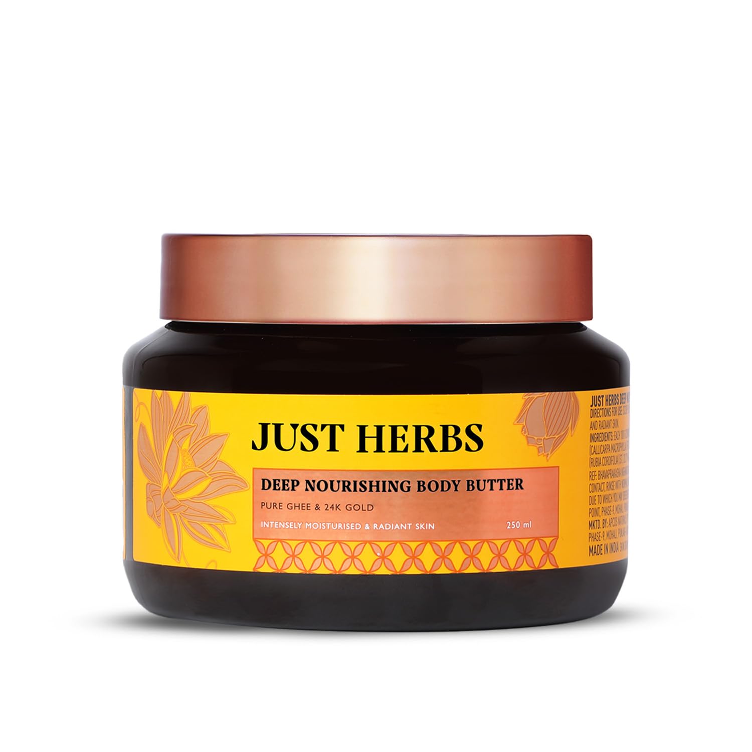 Just Herbs 24K Gold with Pure Ghee Deep Nourish Body Butter Cream for Anti Ageing | Improve Skin Elasticity | Reduce Dullness & Blemishes | Non Sticky | Instant Hydration All Skin Types Moisturiser for Men and Women 250ml-image-28