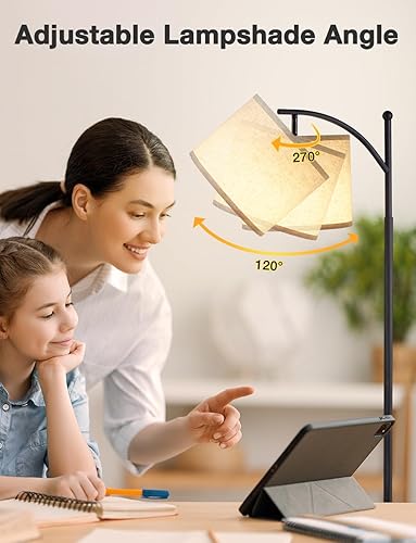 Miniatura 3 de Ambimall Lámparas de pie para sala de estar con 3 temperaturas de color, lámpara de pie plateada con pantalla blanca ajustable, lámparas altas para