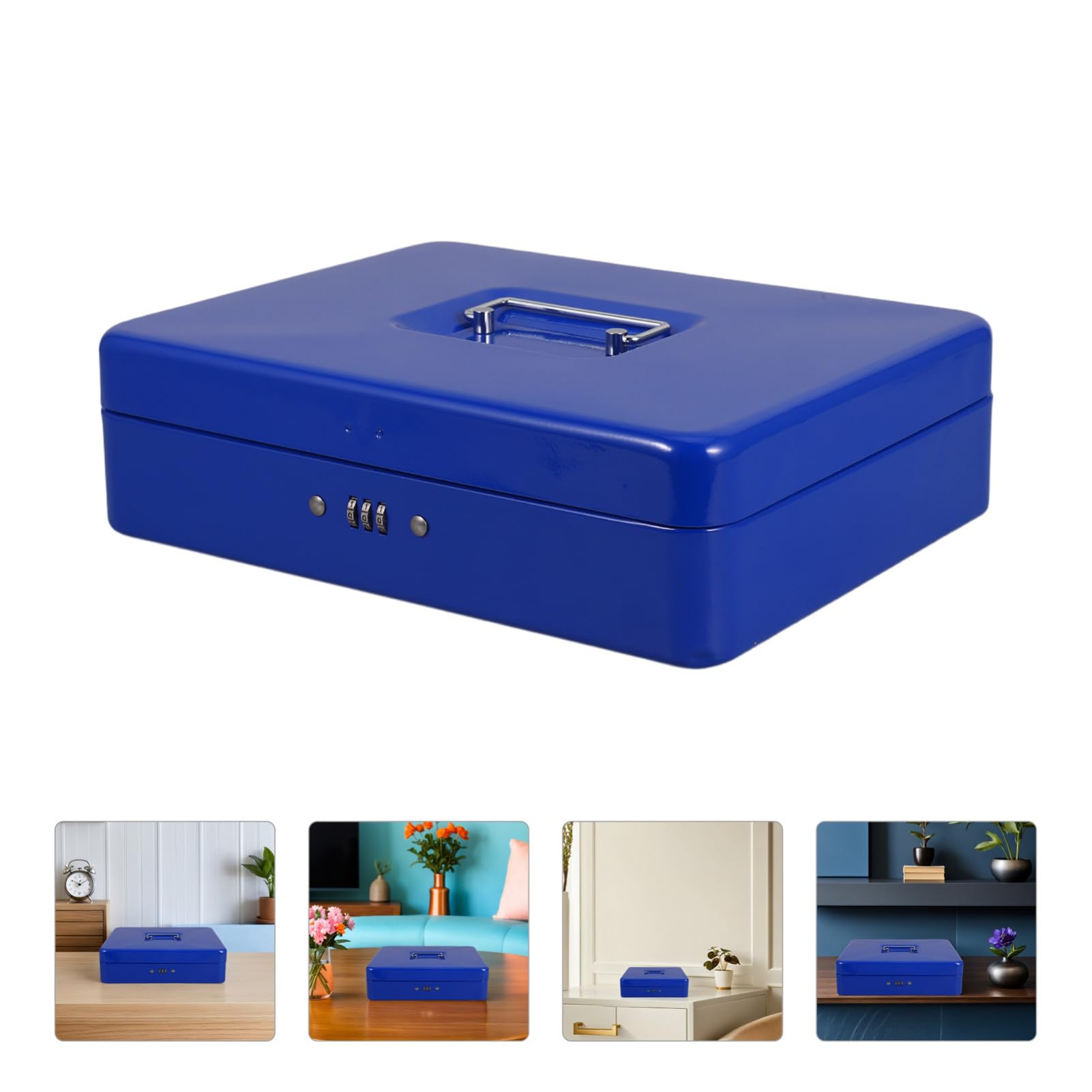 Angoily Boîte à Monnaie en Métal Bleue Serrure à Code pour Caisse Enregistreuse Style