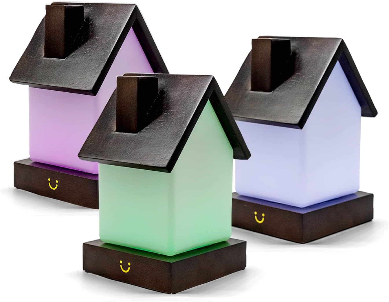 LuvLink Home Friendship Lamp v2 Extended WiFi Range - Bluetooth Setup - Wood & Glass Design (Set of Three, Walnut)