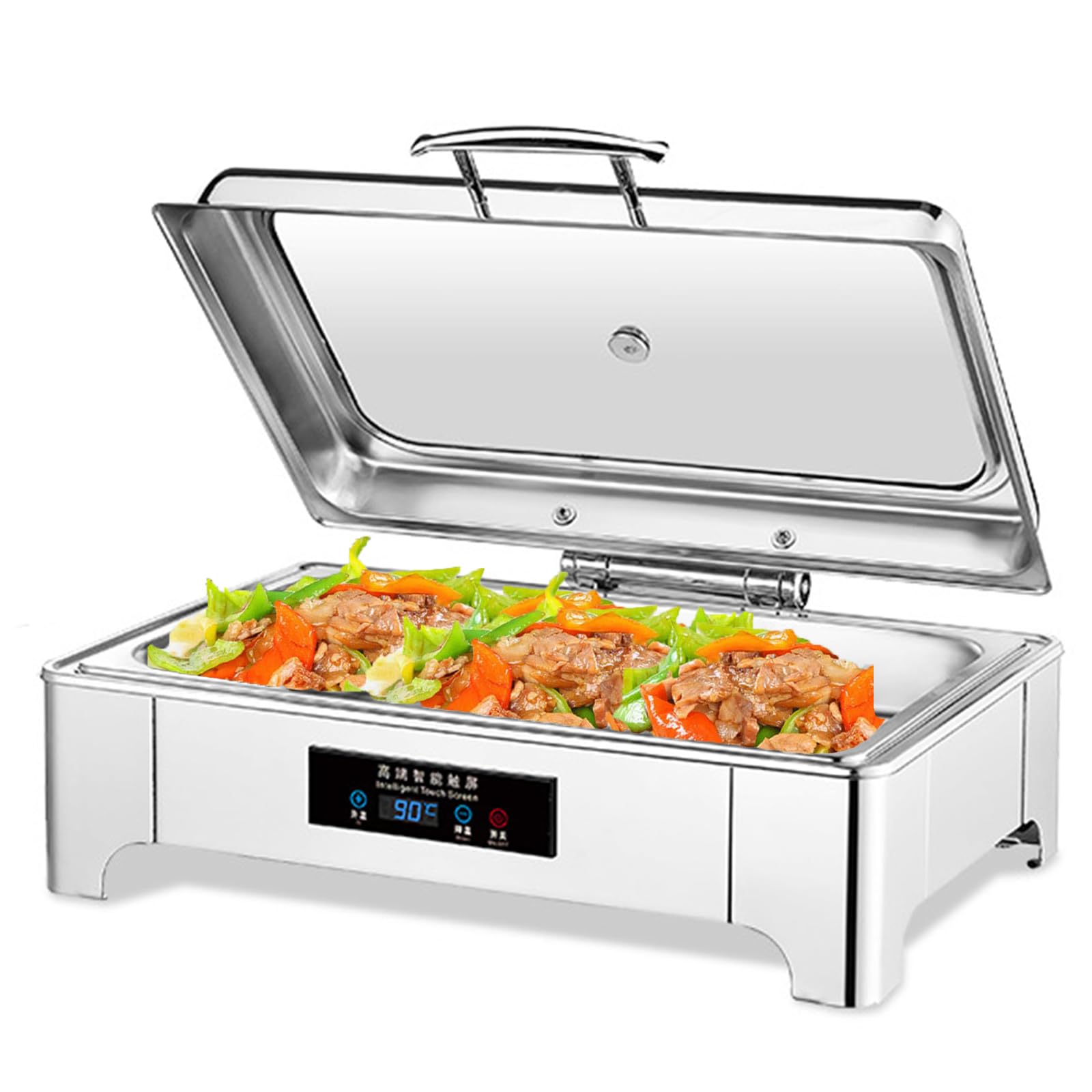 Scaldavivande elettrico, 9 l, scaldavivande programmabile con temperatura regolabile da 0 °C a 90 °C, scaldavivande in acciaio inox con coperchio trasparente per catering