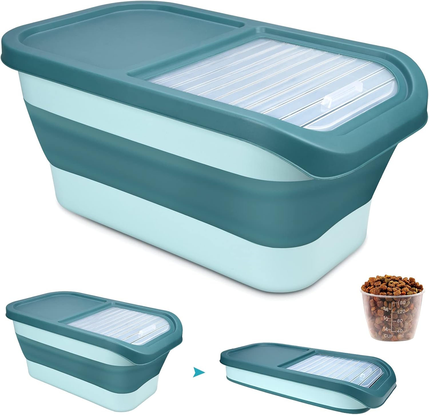 Collapsible Dog and Cat Food Storage Containers with Measure Cup,1013