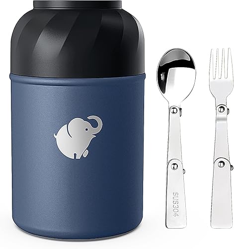 Termo para comida caliente Contenedor de alimentos aislado con tenedor y cuchara plegable, termo de alimentos a prueba de fugas, termo portátil de