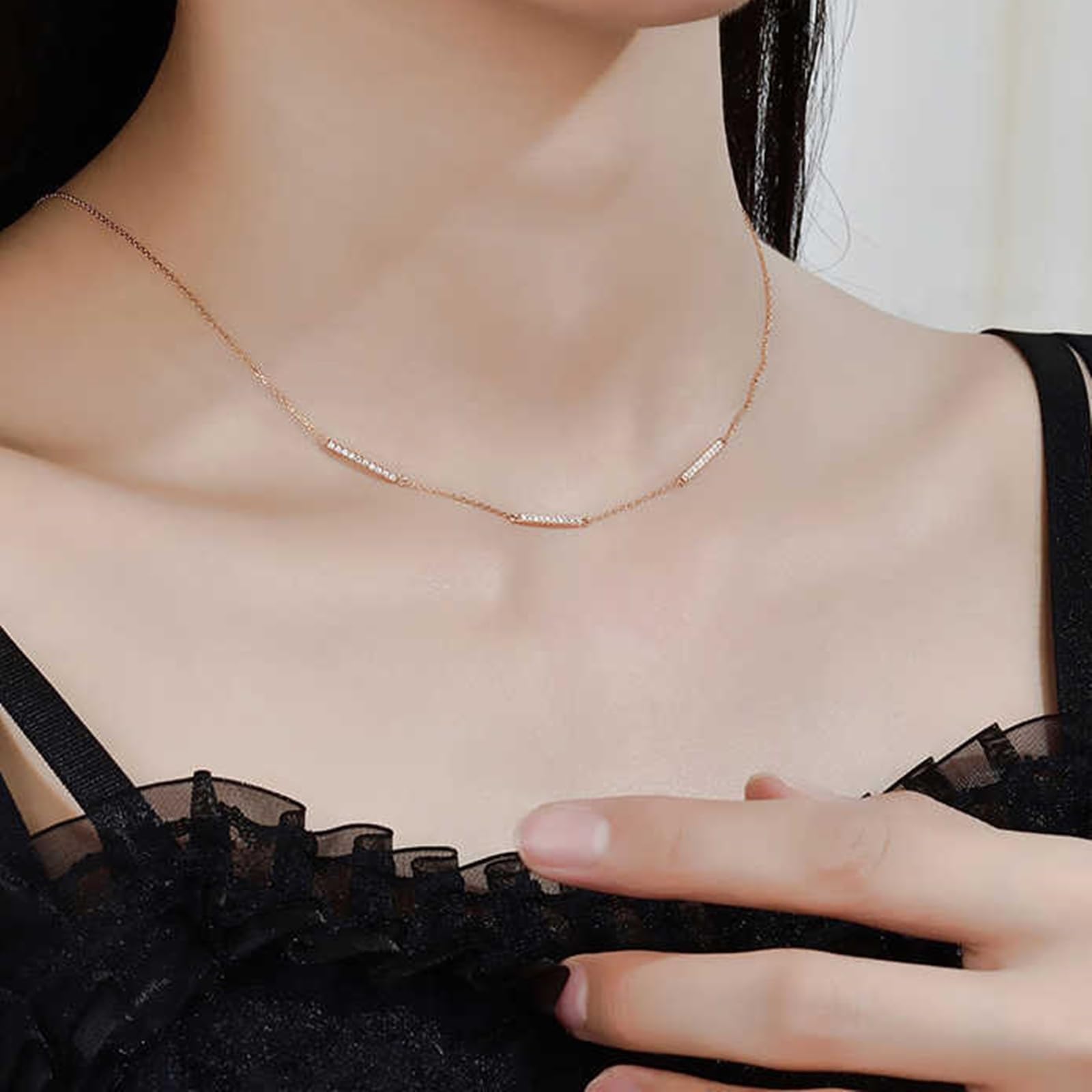 Collares para mujer, collar delicado de oro rosa de 9 quilates, 14 quilates y 18 quilates con diamantes de 0,16 quilates