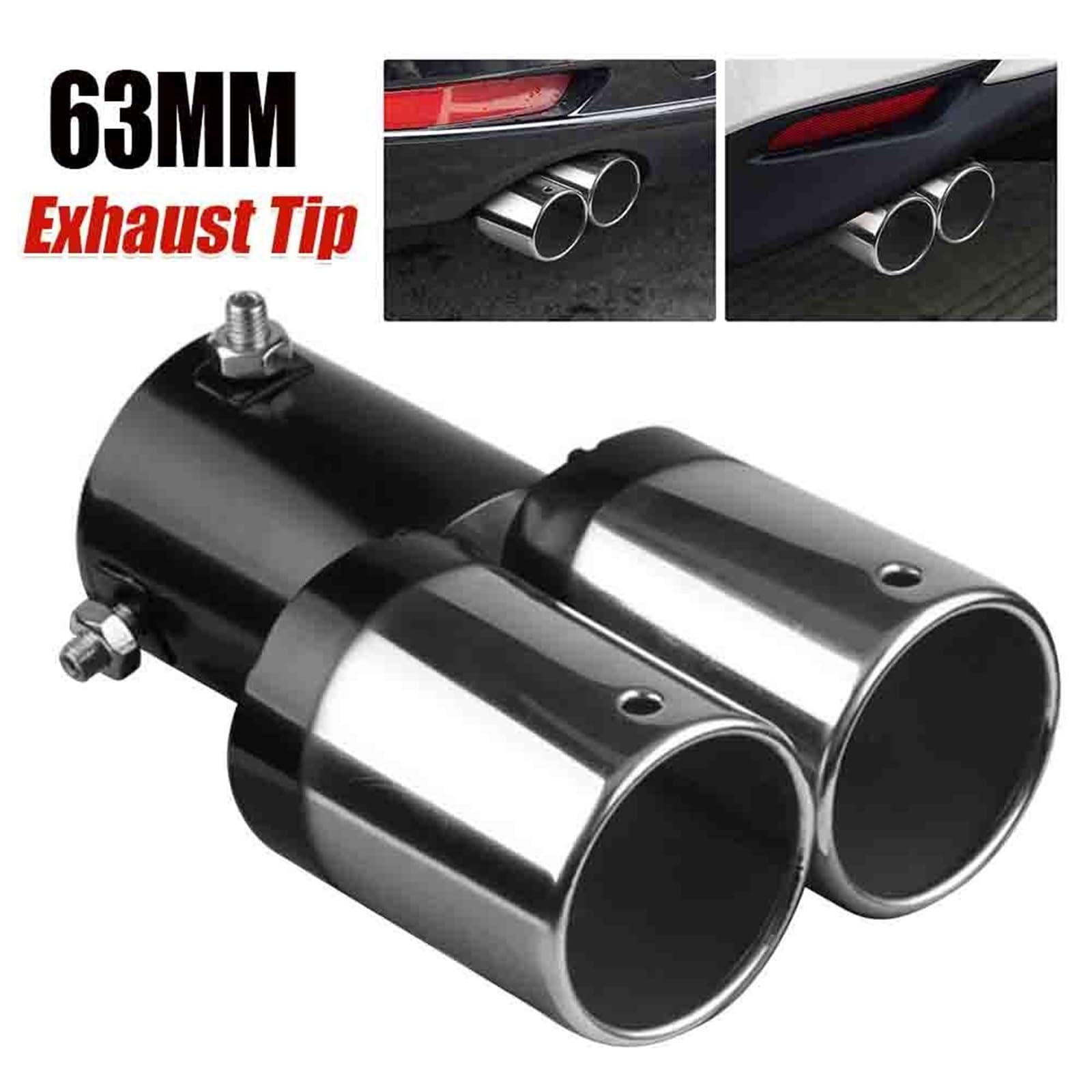 Car Silencer 2/1 sztuk 63mm podwójny wylot końcówka rury wydechowej samochodu tłumik samochodowy ze stali nierdzewnej skośna walcowana krawędź rura wydechowa(2PCS)