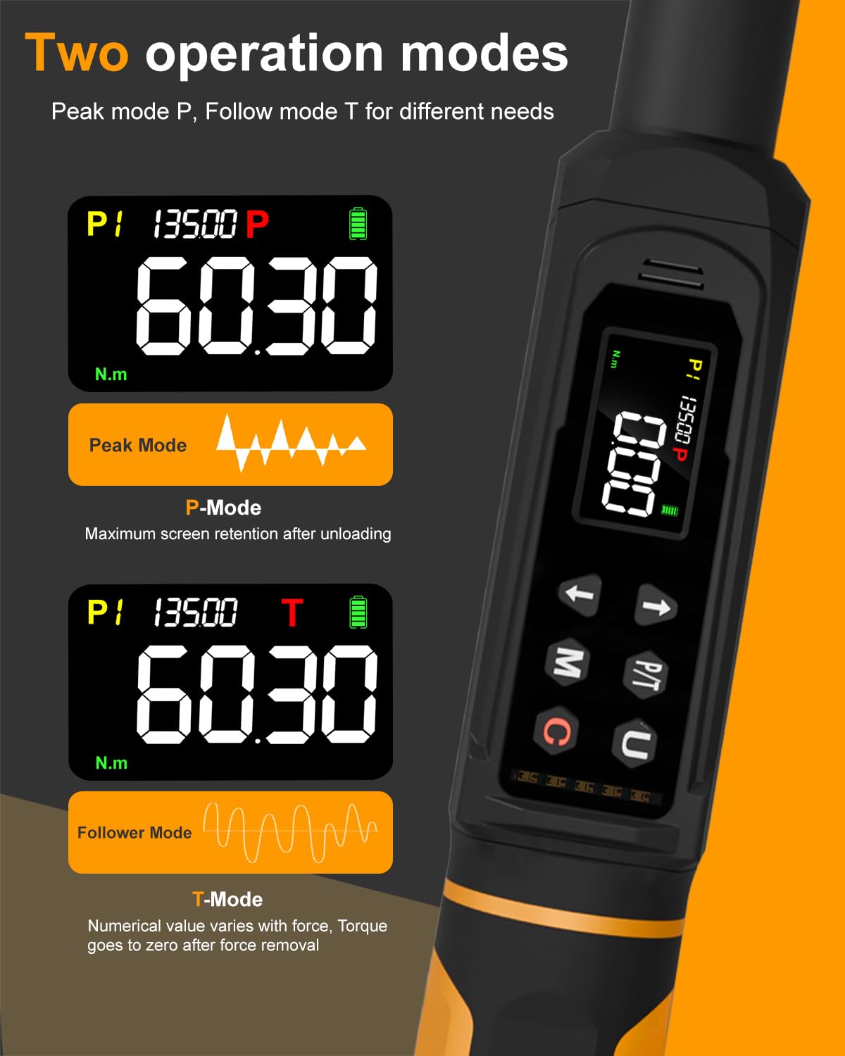 Uharbour Chiave dinamometrica digitale 3/8, gamma 100 ft-lbs./6,8-135 Nm, chiave dinamometrica elettrica con cricchetto a doppia direzione, precisione ± 2% con vibrazione, cicalino e allarme LED