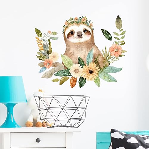 Miniatura 2 de Calcomanía de pared de perezoso con hojas de guirnalda, para guardería, animales, extraíble, despegar y pegar, calcomanías de decoración de pared