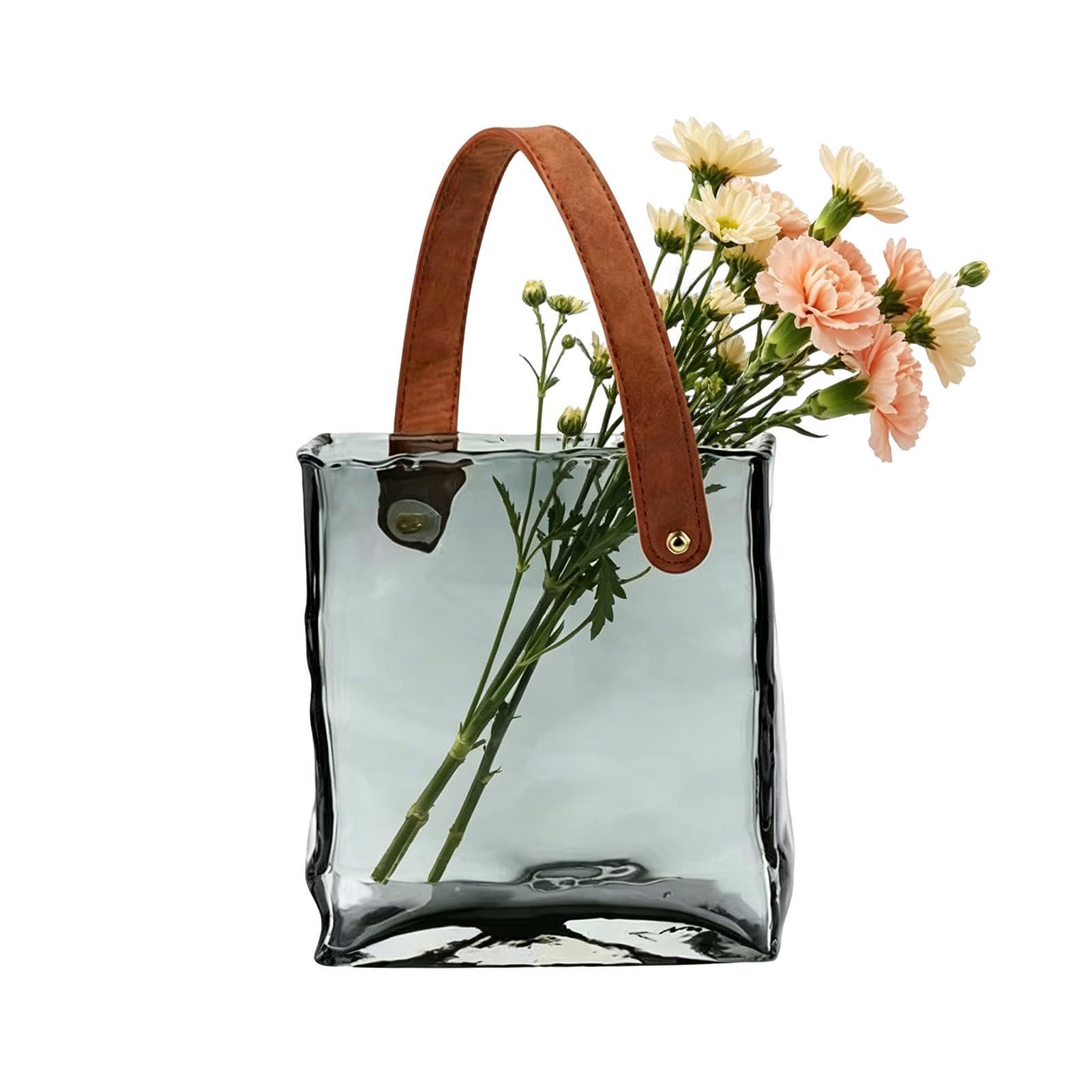Taschenvase Dekorative Tischmitte Pflanzgefäß | Blumengesteck Niedliche Vase Glastasche für Wohndeko Schlafzimmer Wohnzimmer Büro Landhausstil Geburtstag Einweihung