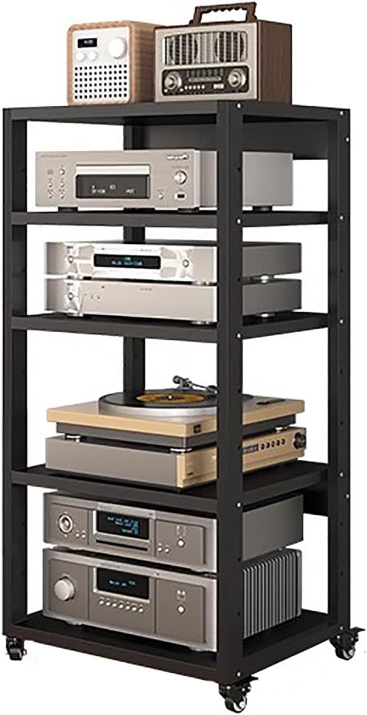Heavy Duty 5-Tier Audio Rack with Wheels – HiFi Multimedia Stand for Stereo Components & AV Equipment – 110CM Entertainment Shelf for Home Theater Systems