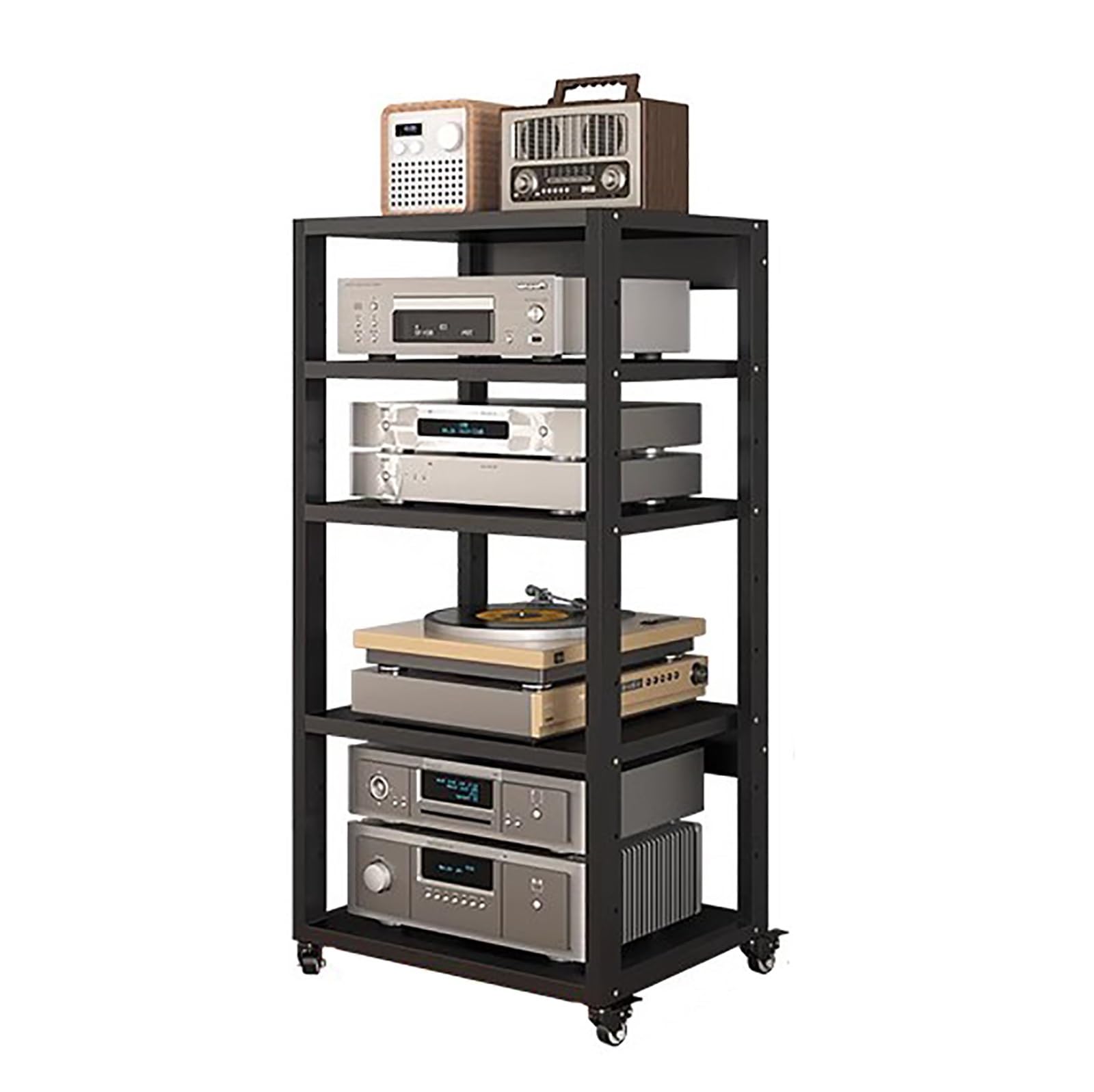 CWCQGH 5 Tier Audio Rack on Wheels Adjustable Stand for Stereo & Media Components Home Theater Storage Rolling Audio Video Cabinet Solutions,H 110CM-5 tier