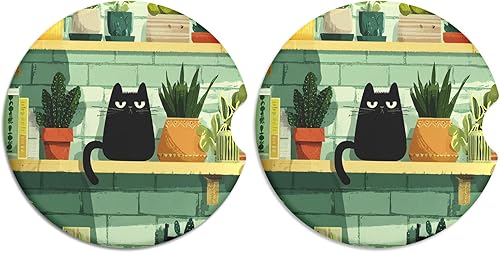 Miniatura 25 de Portavasos de cerámica para automóvil, paquete de 2 unidades, posavasos absorbentes antideslizantes de 2.56 pulgadas con base de corcho y muesca sea