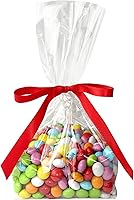 Morepack 50 Pack Gusseted Cellophane Treat Bags 4x4x10 Inches Flat Bottom with Paper Insert - Clear Standing Bags for Candy Cookies