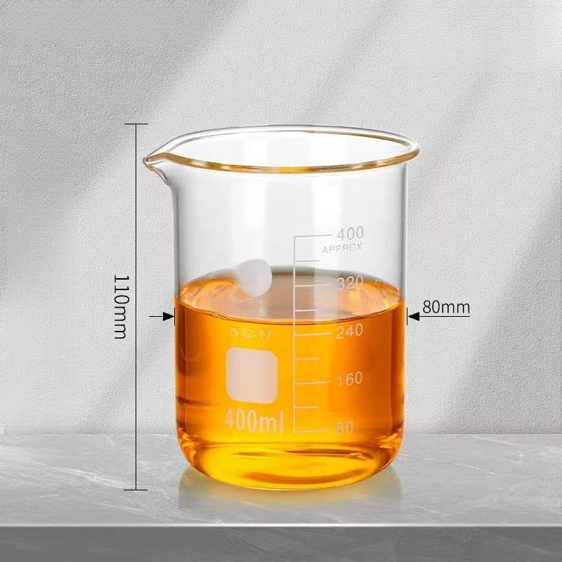 Provetta graduata in vetro, Becher a forma bassa in vetro borosilicato G3.3 Misurino resistente al calore a parete pesante da 10-5000 ml(400ml)