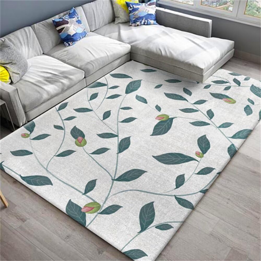Tapis Salle A Manger Moquette Int¨¦Rieure Tapis Motif Feuille Verte Accessoires de Salon Tapis de Chambre résistant à l'humidité Tapis Salon Design Moderne 160X230CM
