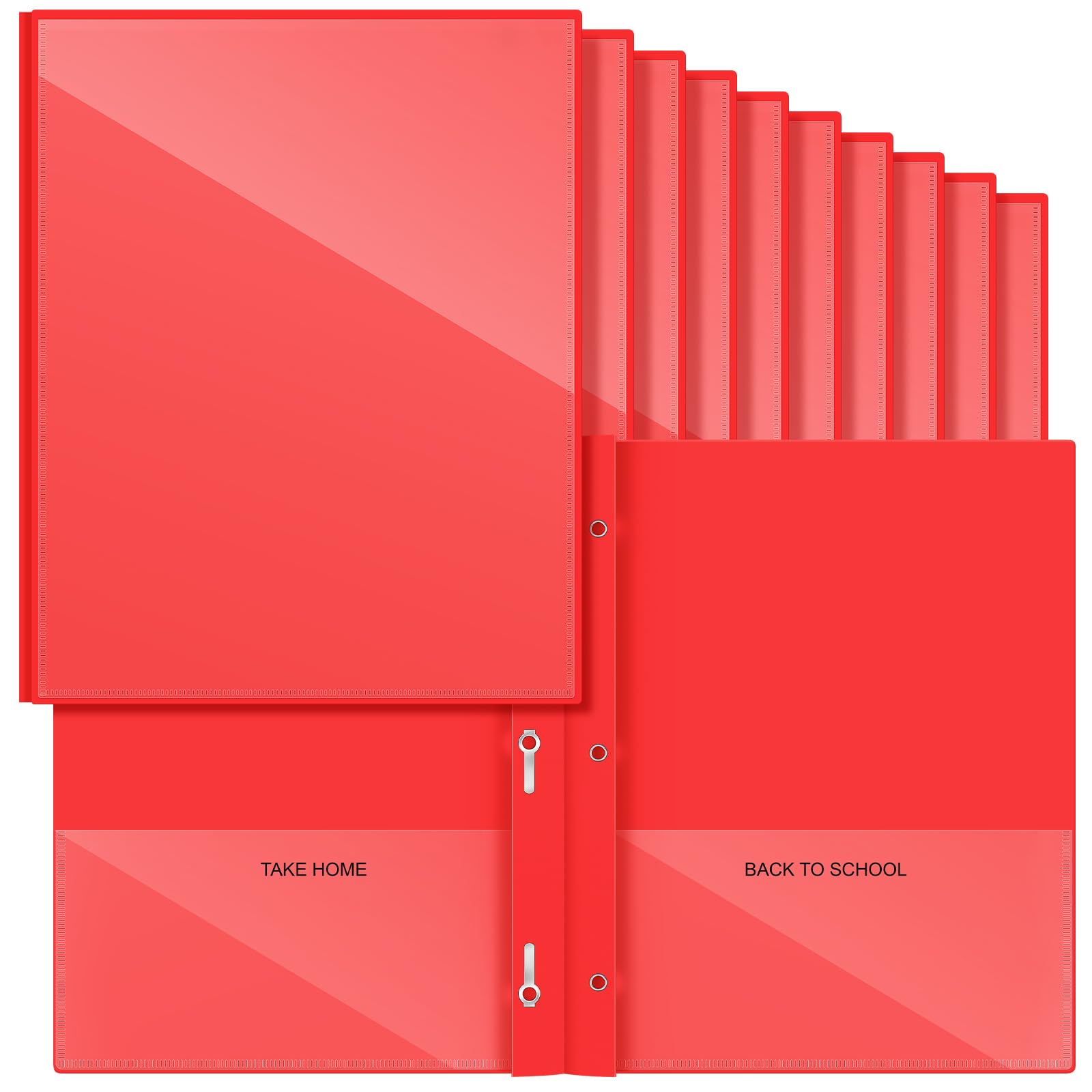 Henoyso 24 Pcs Plastic Folders with Clear Front Pocket and 3 Prong Take Home Plastic 2 Pocket Folder Back to School for Students Parent Teacher