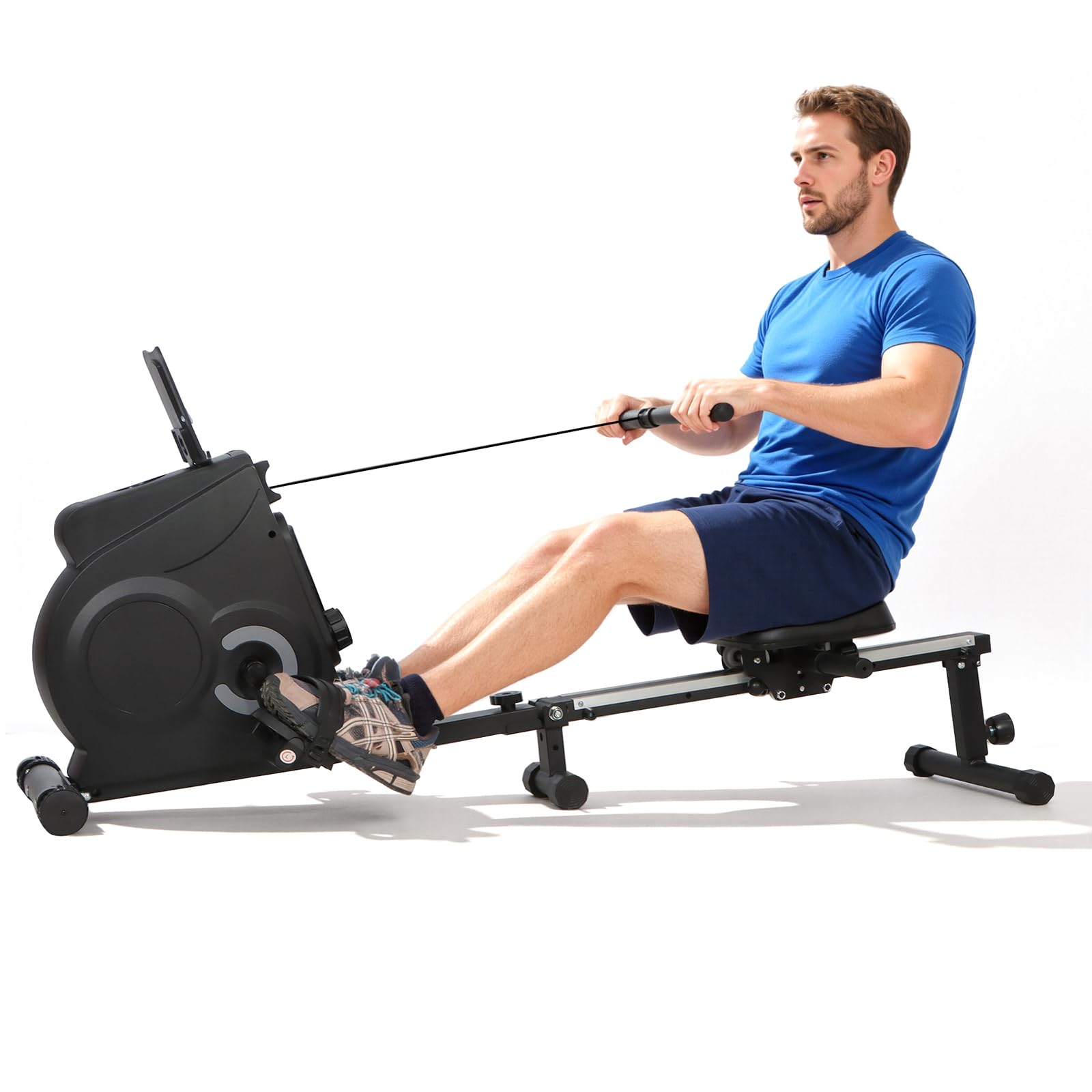 Panana Magnetic Rowing Machine with Dual-Action Row & Pedal, Compact Foldable Folding Rower for Home Gym Office with Quiet Resistance 8 Levels, Adjustable Seat, 300lb Weight Capacity