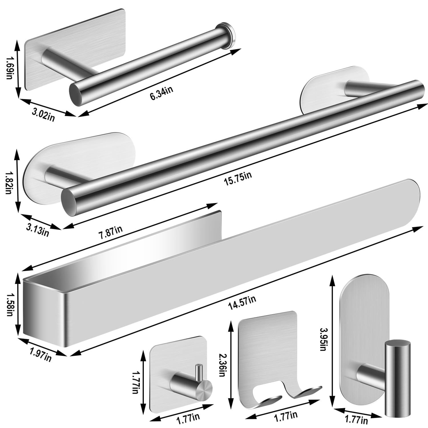 Toalleros de Baño Sin Taladro, 9PCS Accesorios Baño Toalleros de Baño, Toallero Adhesivo de Acero Inoxidable SUS304, Kit Accesorios para Baño con Toallero Baño Portarrollos Papel Higienico