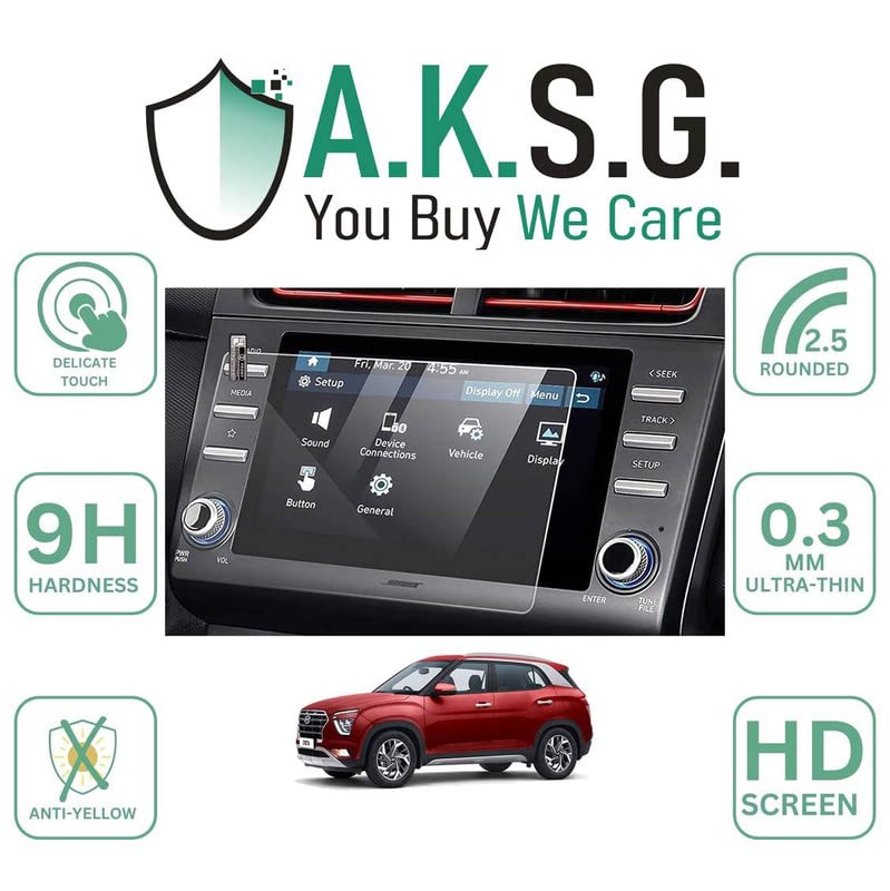 Image of A.K.S.G. 9H Unbreakable Car Infotainment System Screen Protector Compatible With Hyundai Creta 08 Inch [2020-Running] Not a Tempered Glass [Transparent]
