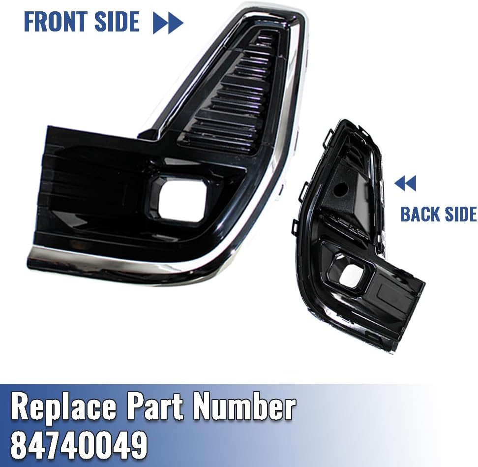 Fog Light Cover for 2020 2021 2022 GMC Acadia Denali, Fog Light Bezel, with Chrome Molding, 84740049, Left Driver Side