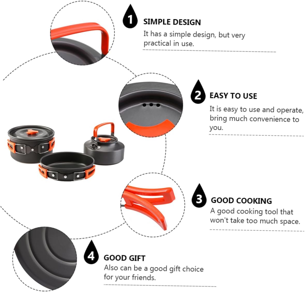 3-Piece Camping Pot Set Outdoor Cooking Set Aluminum Alloy Cooker Kettle for 2-3 Person