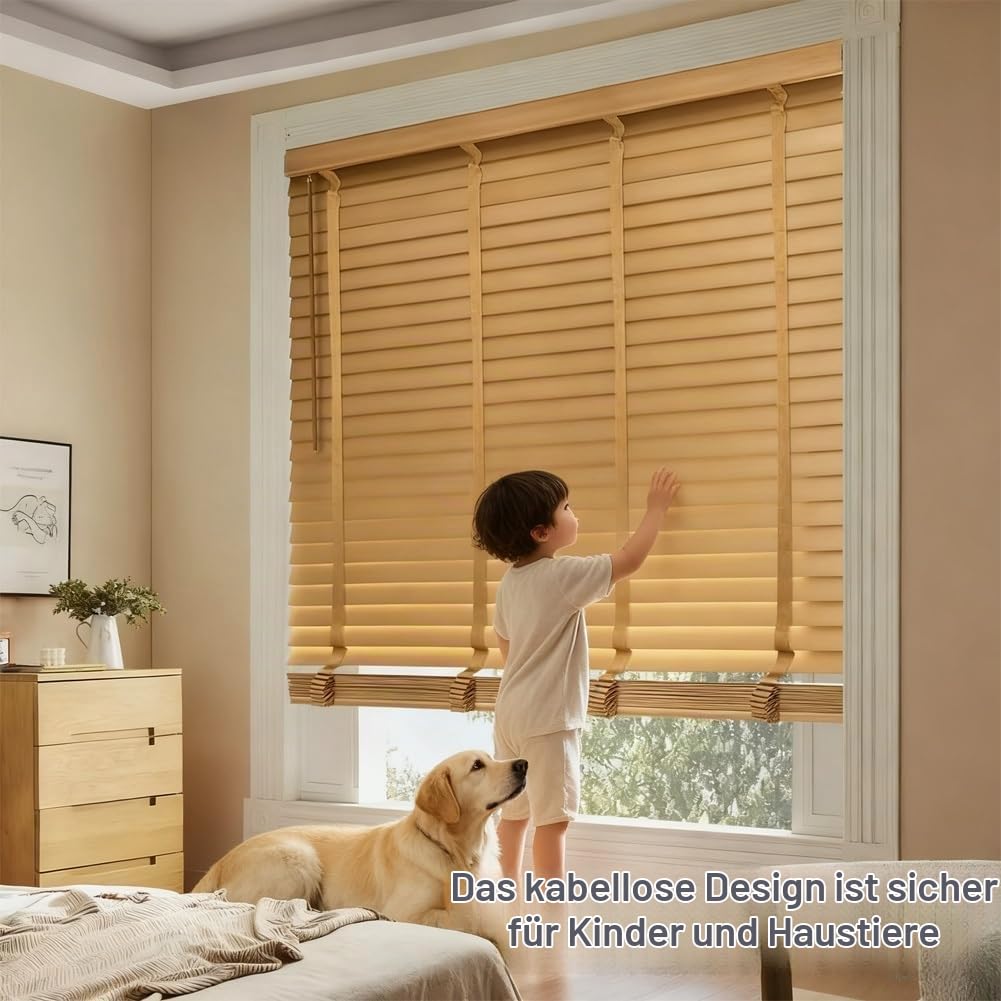 Kabellos Holz-Jalousie Jalousien Fenster Innen, 25cm 33cm 63cm 70cm 110cm 125cm 135cm 150cm 160cm Holzjalousie Jalousette, Sichtschutz, Lichtschutz, Blendschutz(Dark Walnut)