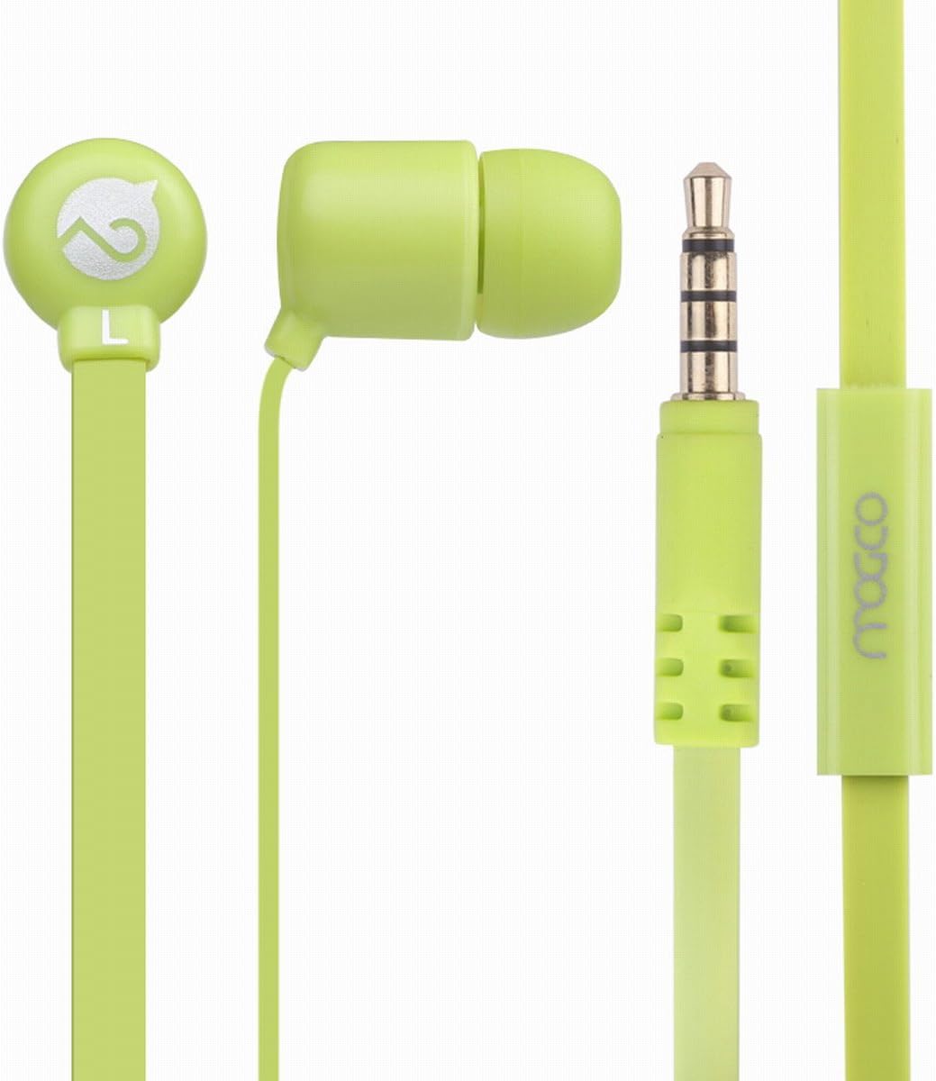 MOGCOEarphones, M5 Stereo in-Ear Earbuds Headphones with Mic & Noddle Cable/Universal 3.5mm Plug for iPhone/iPad/iPod/Android Smartphones/Tablelet-Lime