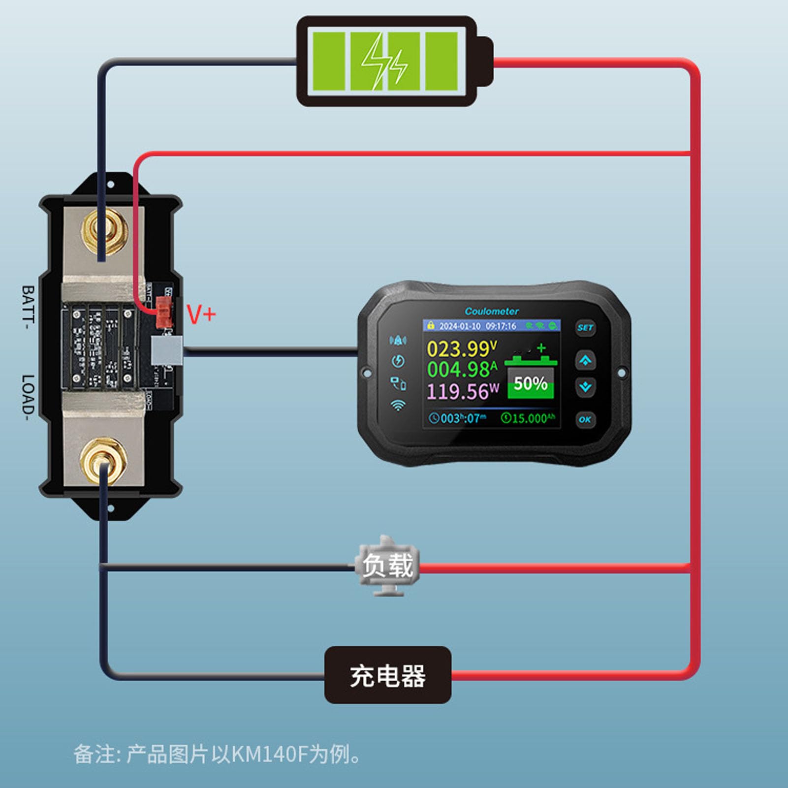 monitor WiFi Bluetooth per batteria, monitor LCD da 2,4 pollici per capacità batteria camper, 10-100V 400A con shunt, app di monitoraggio remoto per litio, lifep o4, sistemi solari