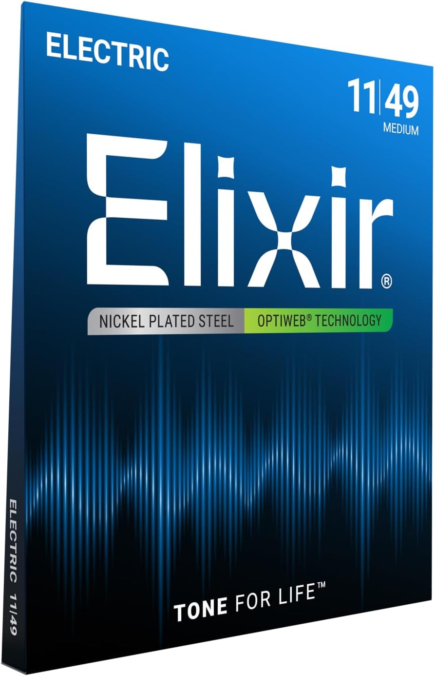 Elixir Strings, Electric Guitar Strings, Nickel Plated Steel with OPTIWEB Technology, Longest-Lasting Crisp Tone with Comfortable Feel, 6 String Set, Medium 11-49