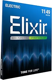 Elixir Cordas, cordas para guitarra elétrica, aço niquelado com revestimento OPTIWEB, tom nítido de longa duração com sensação confortável, conjunto de 6 cordas, médio 11-49