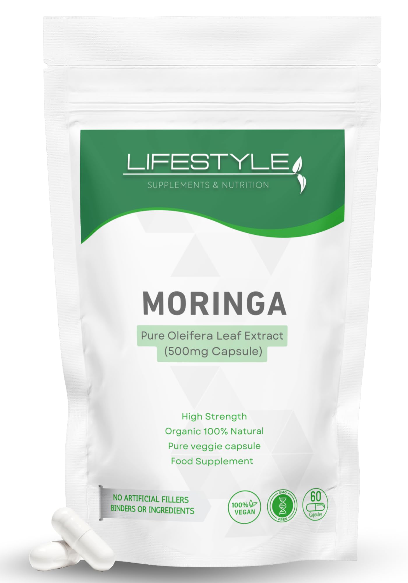 Organic Moringa Capsules 20:1 Pure Moringa Extract High Strength Equivalent to 10.000mg Pure Herb | Clean Herbal Supplement | Vegan Friendly No Artificial Fillers or Binders | HMPC Capsules