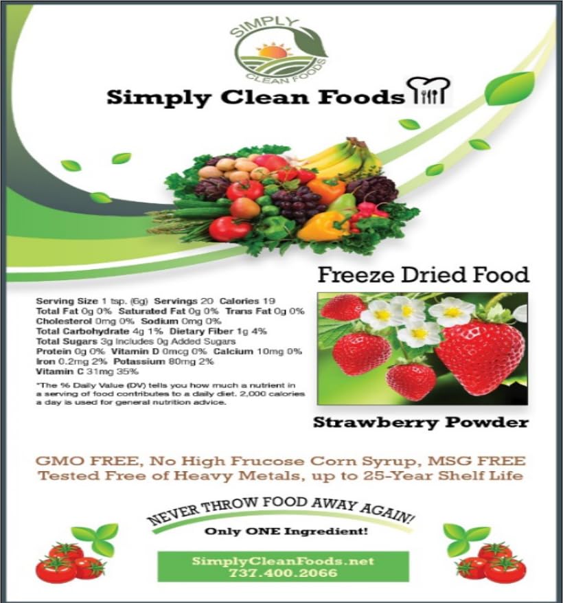Simply Clean Foods Freeze Dried Organic Strawberry Powder - Non-GMO - Made in USA