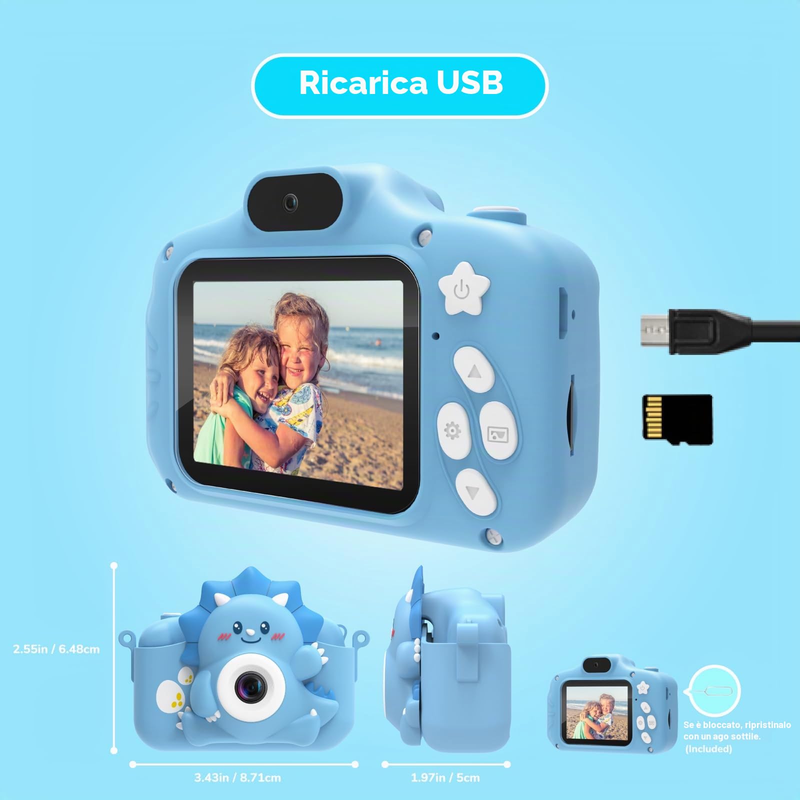 HiMont Macchina Fotografica per Bambini, 1080P Fotocamera Digitale con Scheda 32G & Schermo da 2,0", Selfie Videocamera, Regalo per Compleanno, Natale, Giocattolo per Bambini 3-12 Anni