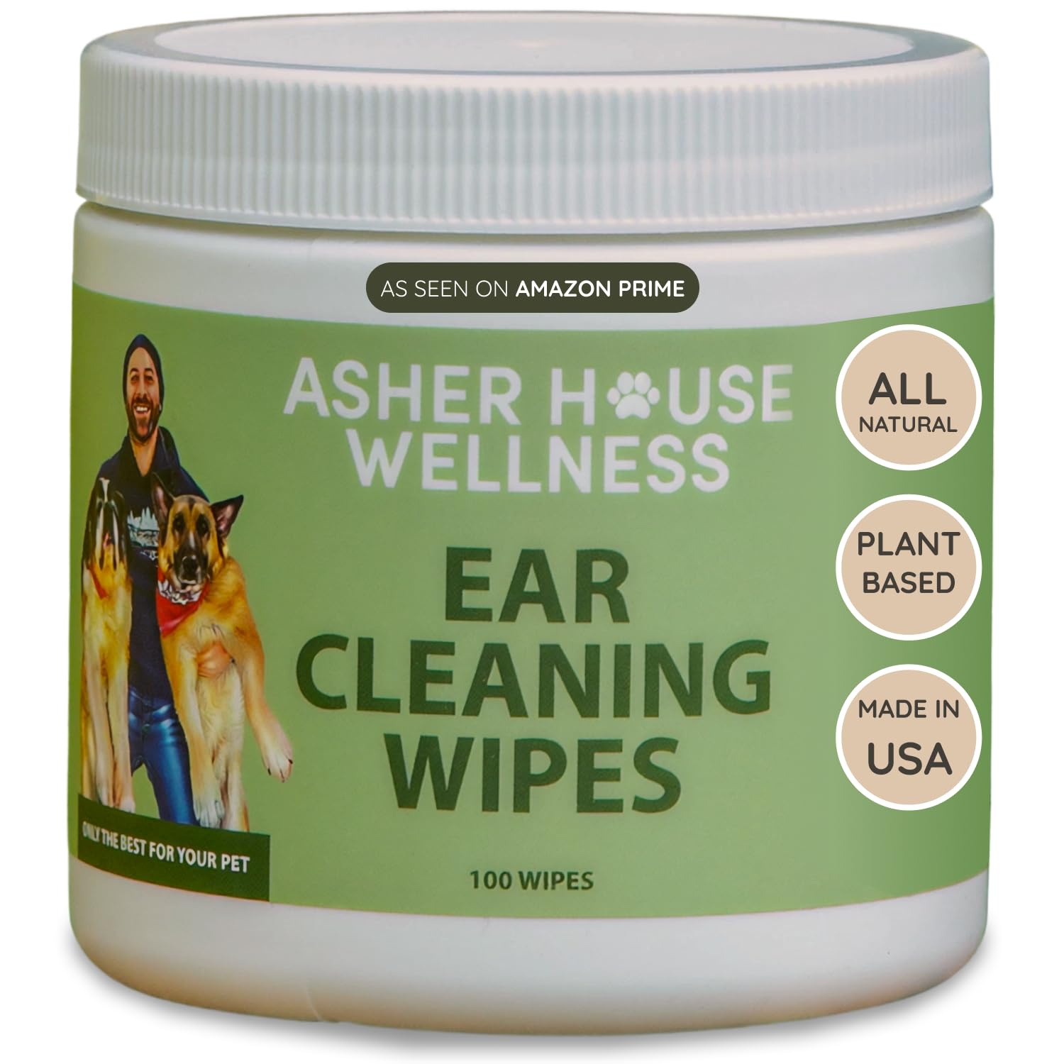 ASHER HOUSE WELLNESS Pet Ear Cleaning Wipes - Dog & Cat Plant-Based Ears Cleaner, Remove Wax & Dirt, Relieve Itch, Prevent Odor & Infection - Gentle for Pets Dogs Cats Over 12 Weeks, Made in USA