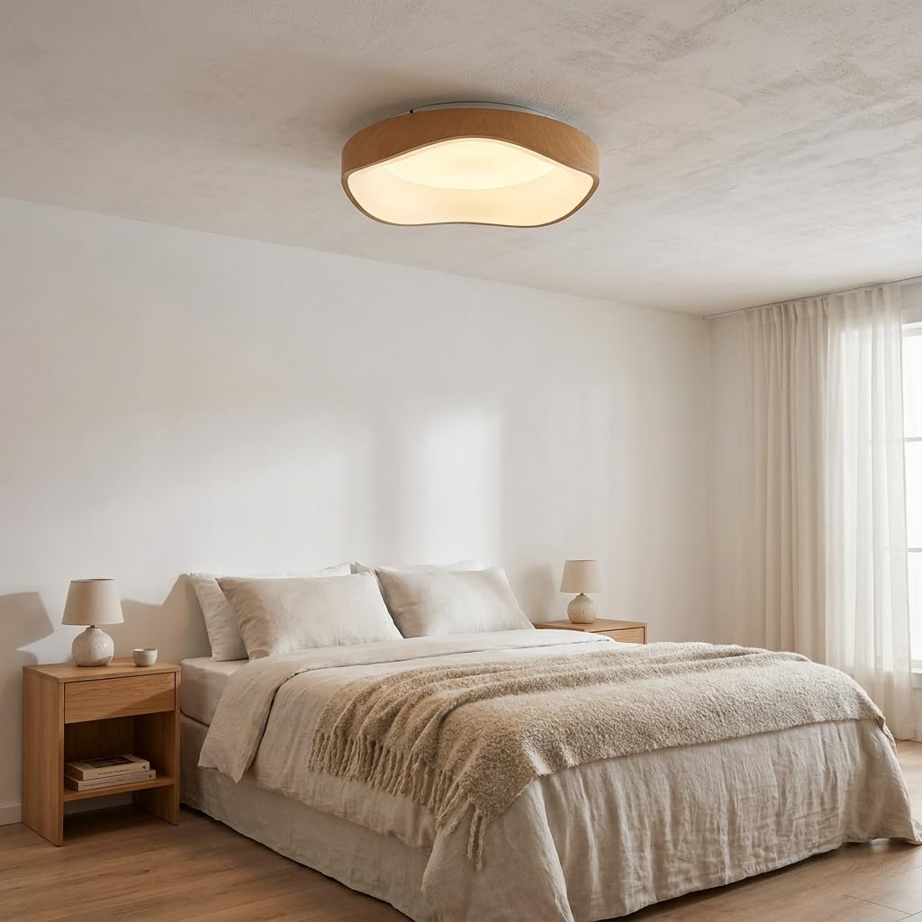Alpinaluz Plafón LED de Techo Efecto Madera Ø40 cm – 36 W, Luz Seleccionable CCT 3000K/4000K/6000K – Diseño Ondulado Irregular de Acero Imitación Madera con Difusor Acrílico Opal para Salón