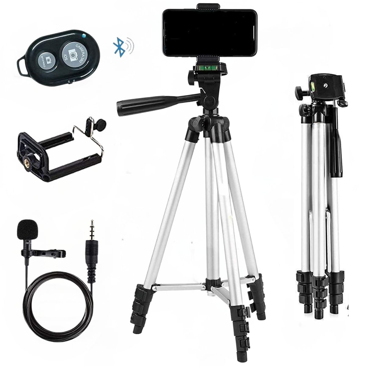 GADGETSWEAR 3110 Tripod for Mobile Phone Stand, (Combo with Collor Mic & Selfie Remote) Camera Shooting Recording Holder for Youtubers, Light Shoot tripods, YouTube Video 360 Rotation Portable (B0D8V2WXKT) Amazon Price History, Amazon Price Tracker