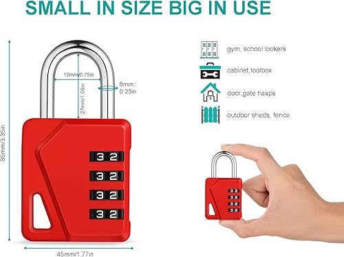 Miniatura 5 de ZHEGE Cerradura de casillero pequeña, cerradura combinada de 4 dígitos con etiqueta de nombre de bricolaje, candado de número blanco para escuela,