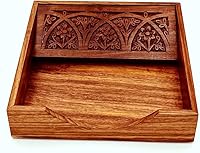 Vista 4 de Servilletero de madera de palisandro tallado cuadrado para mesa Soporte de papel de seda para mesa de comedor servilleteros de madera para Marrón