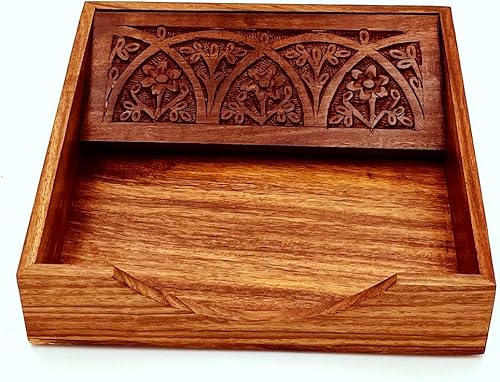 Miniatura 4 de Servilletero de madera de palisandro tallado cuadrado para mesa Soporte de papel de seda para mesa de comedor servilleteros de madera para