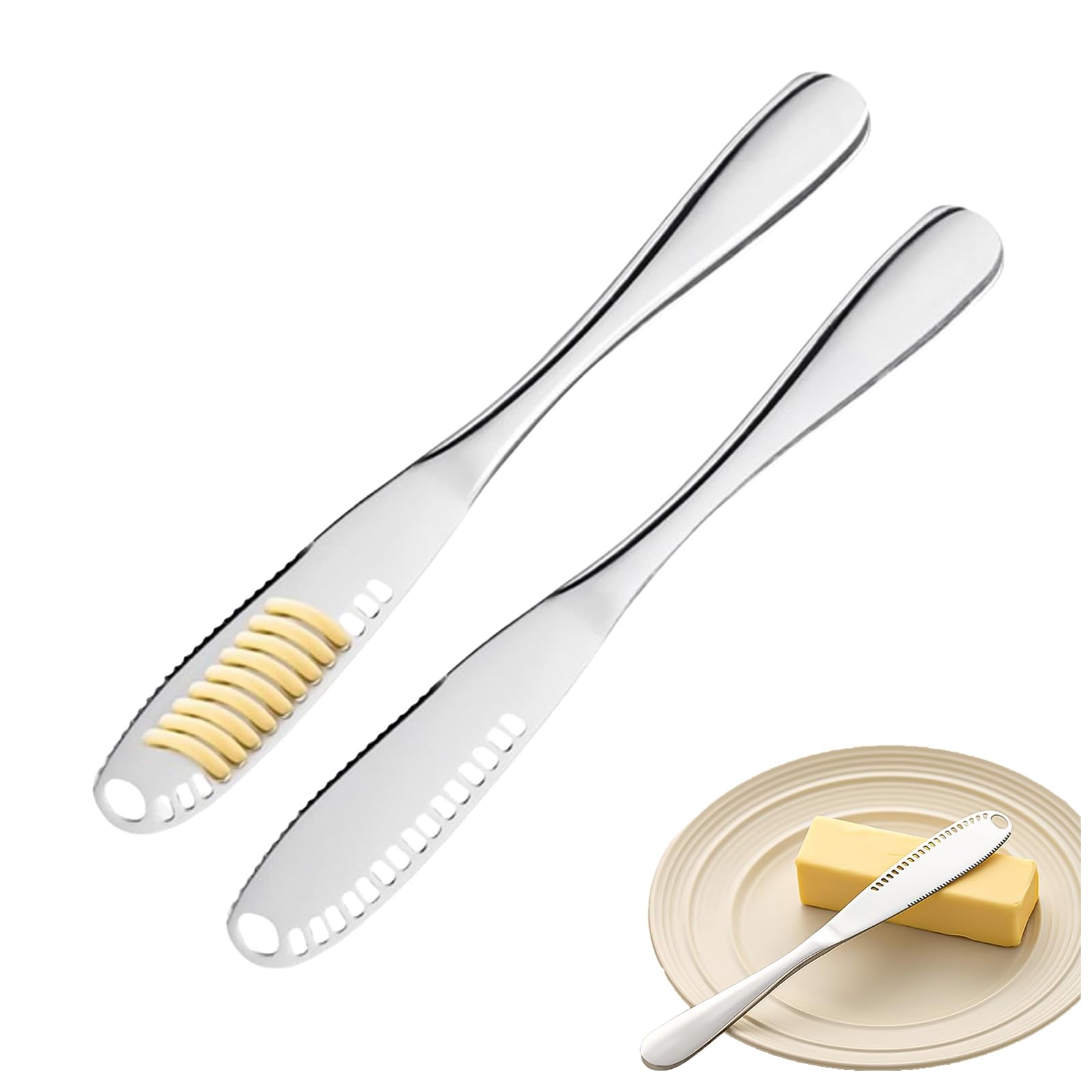 Cuchillo de Mantequilla,2 PCS 3 en 1 Esparcidores de Mantequilla de Acero Inoxidable Rallador de Crema Multiusos Utensilios de Cocina para Rebanar Pan Queso Y Cortar Crema