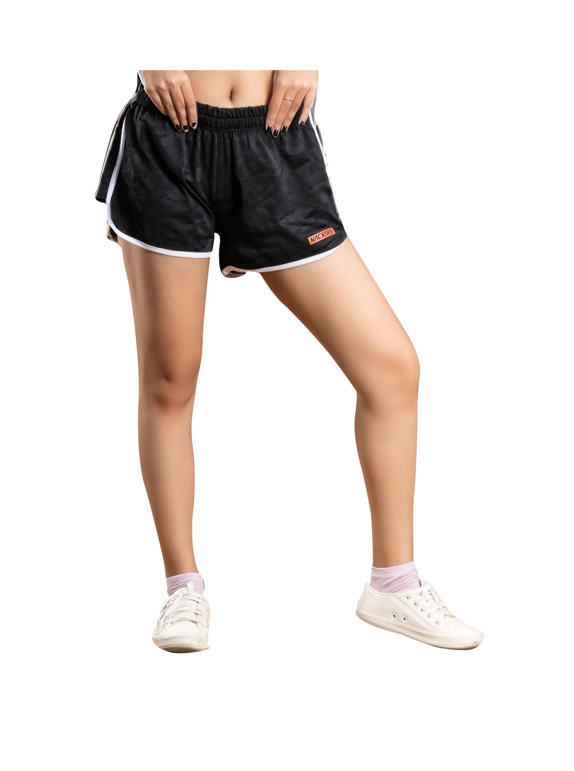 nackers Womens Black Polyster Camou Jacquard Shorts Shorts 240 GSM-picture-32