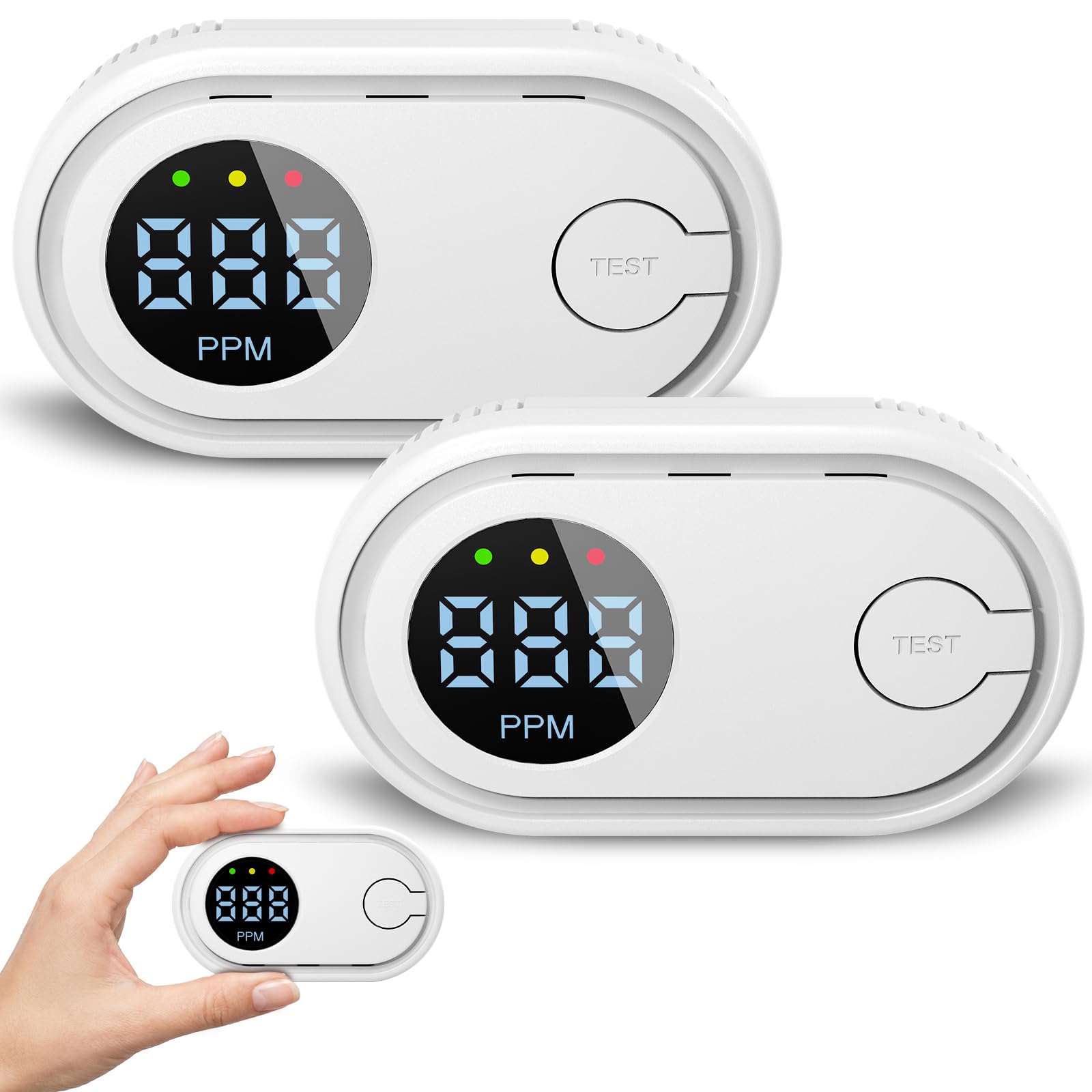 Carbon Monoxide Detector 2 Pack, Battery Powered CO Alarm with LED Display, 85 dB Audible, EN50291 Standard, Mini Portable Carbon Monoxide Alarm for Home and Car Safety (AAA Battery NOT Included)